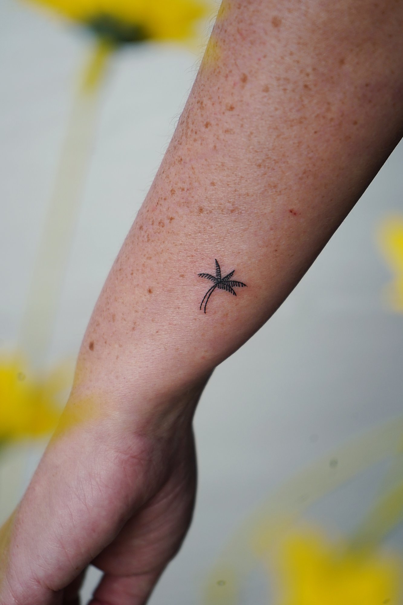 Tatuaje de palmera en zona desconocida, línea fina