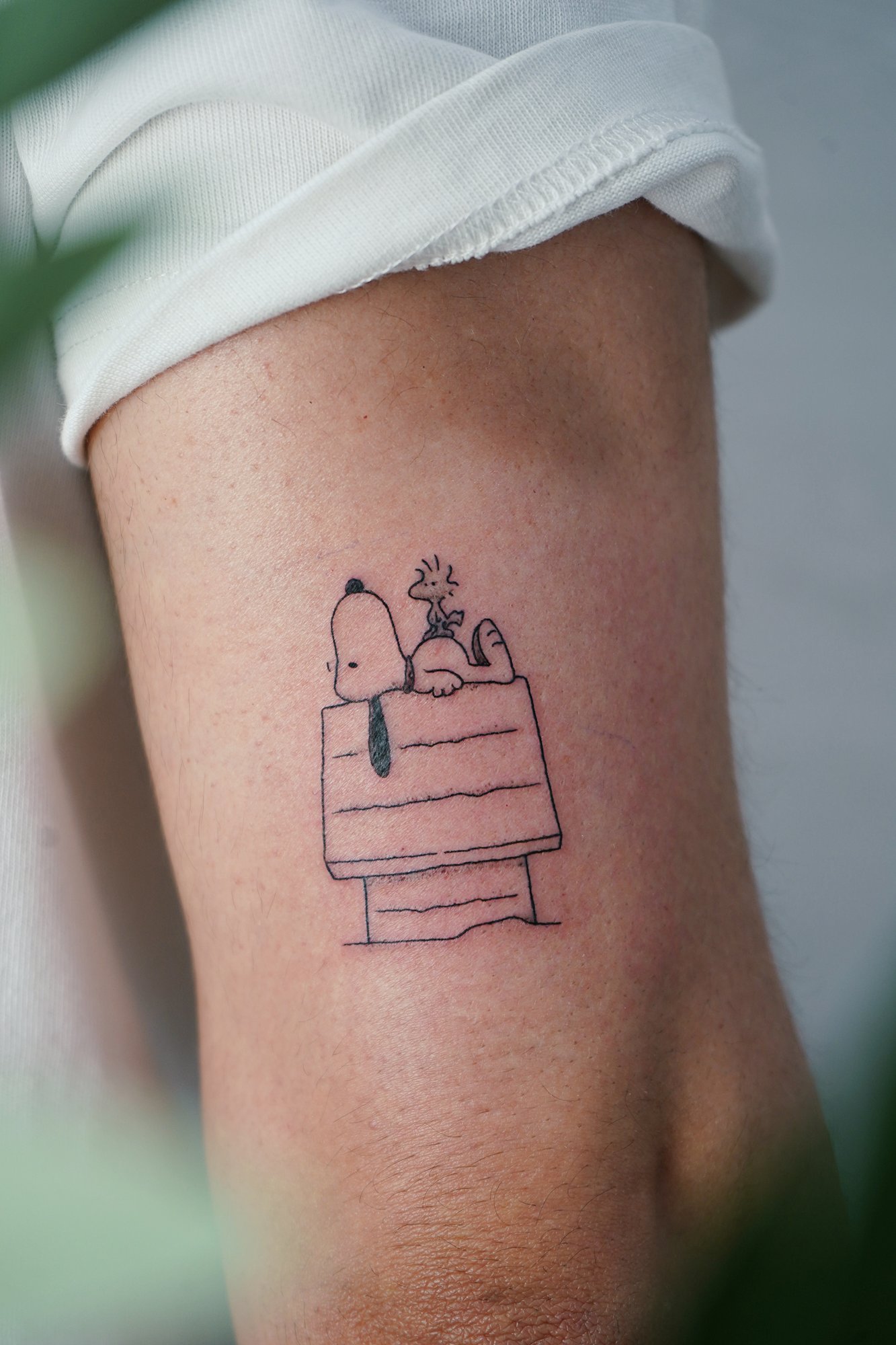 Tatuaje de snoopy casita en zona desconocida, línea fina