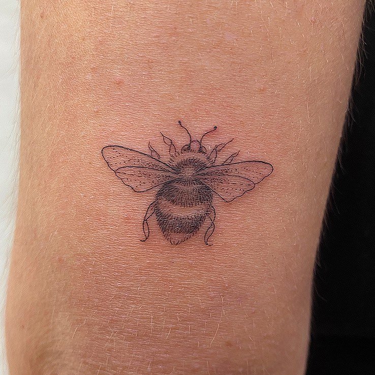Tatuaje de mariposa en antebrazo, línea fina Sinkply Madrid