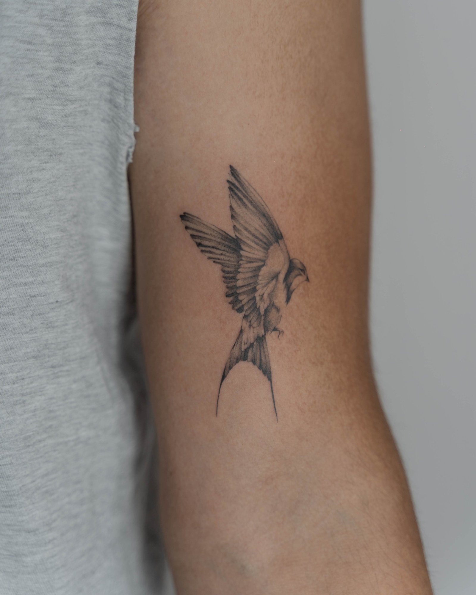 Tatuaje de mariposa en antebrazo, línea fina Sinkply Madrid
