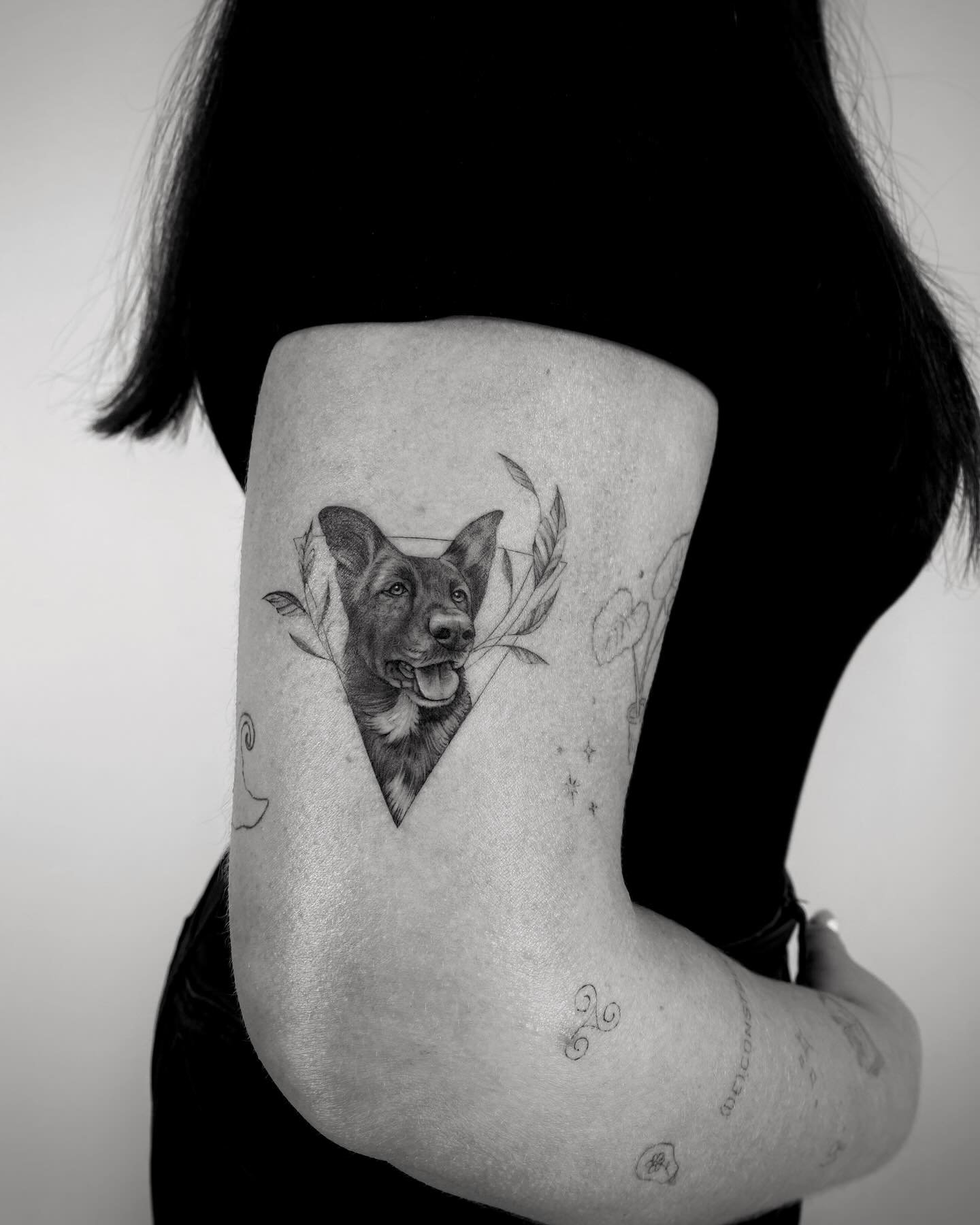 Tatuaje de pet en brazo, línea fina Sinkply Madrid