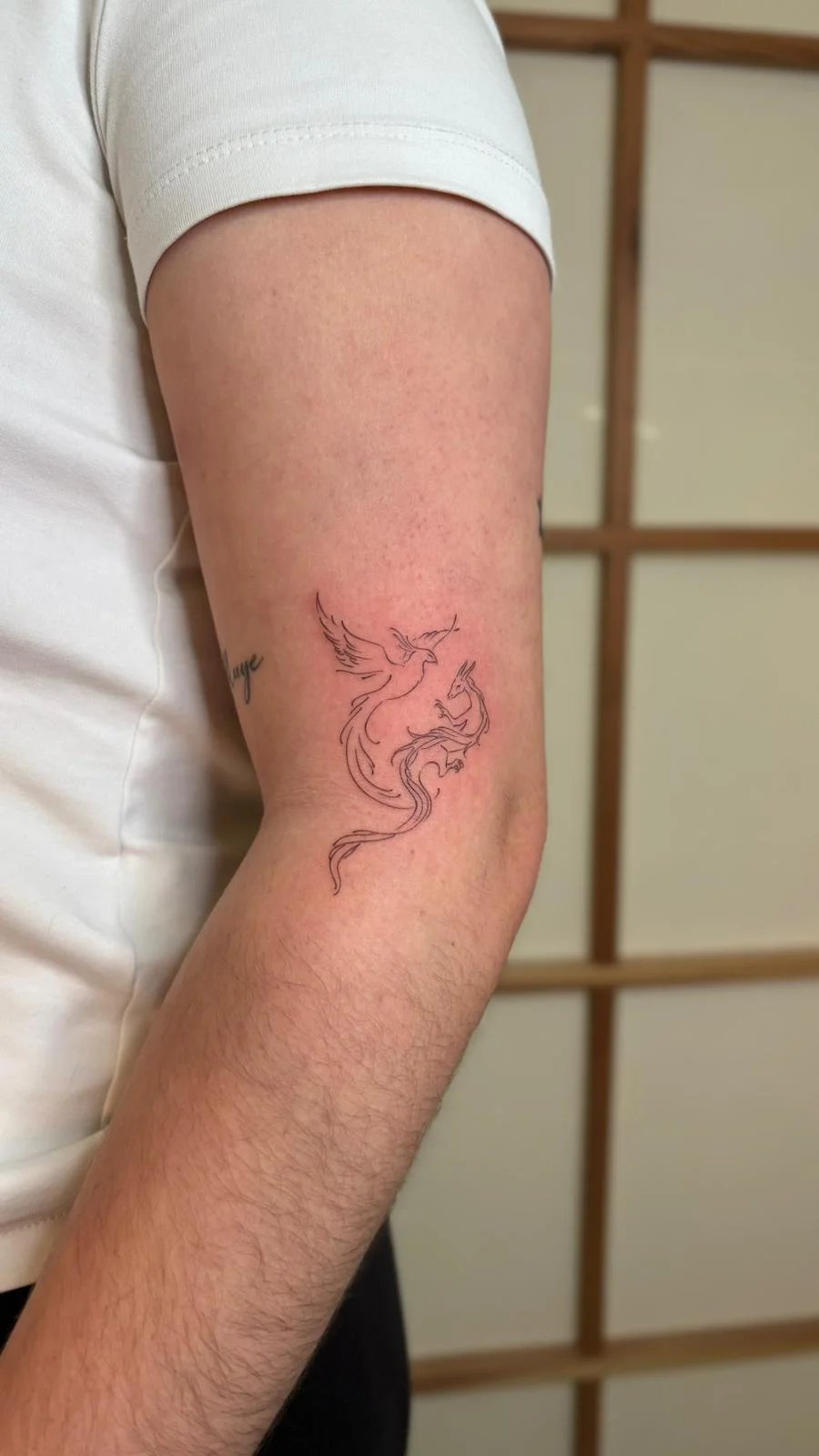 Tatuaje animales dragon con phoenix antebrazo