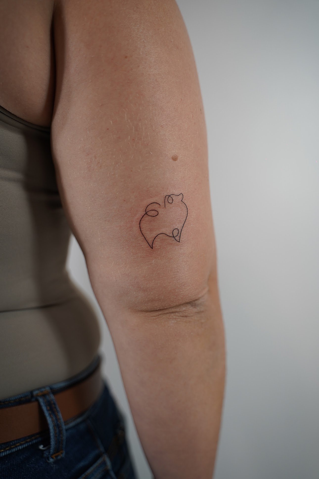 Tatuaje de gato minimalista linea continu en brazo, línea fina