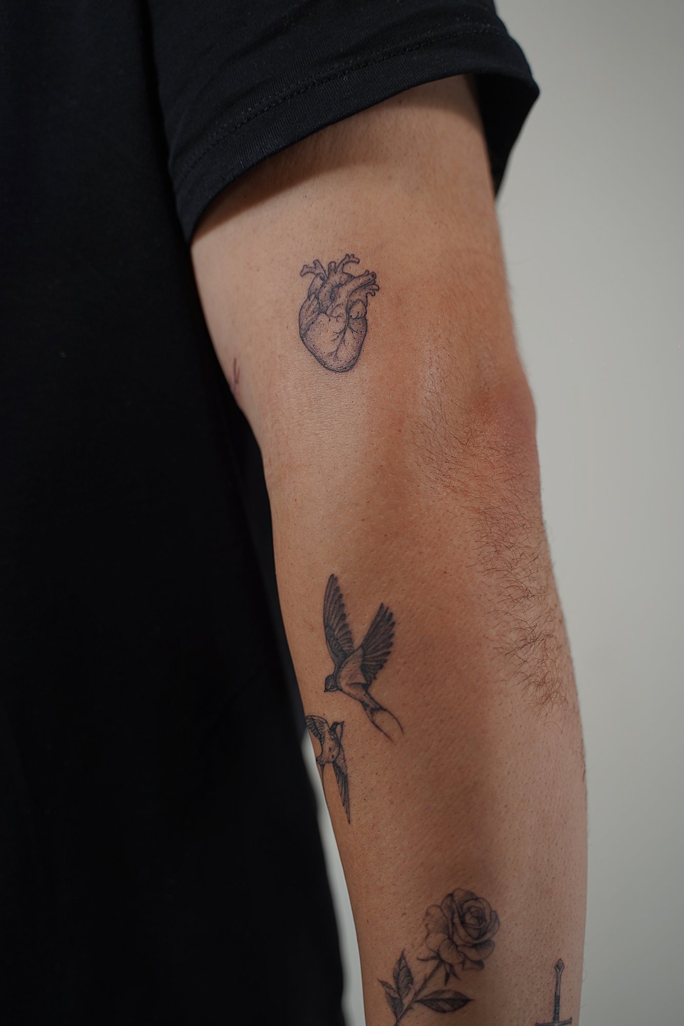 Tatuaje de golondrinas flor en zona desconocida, línea fina