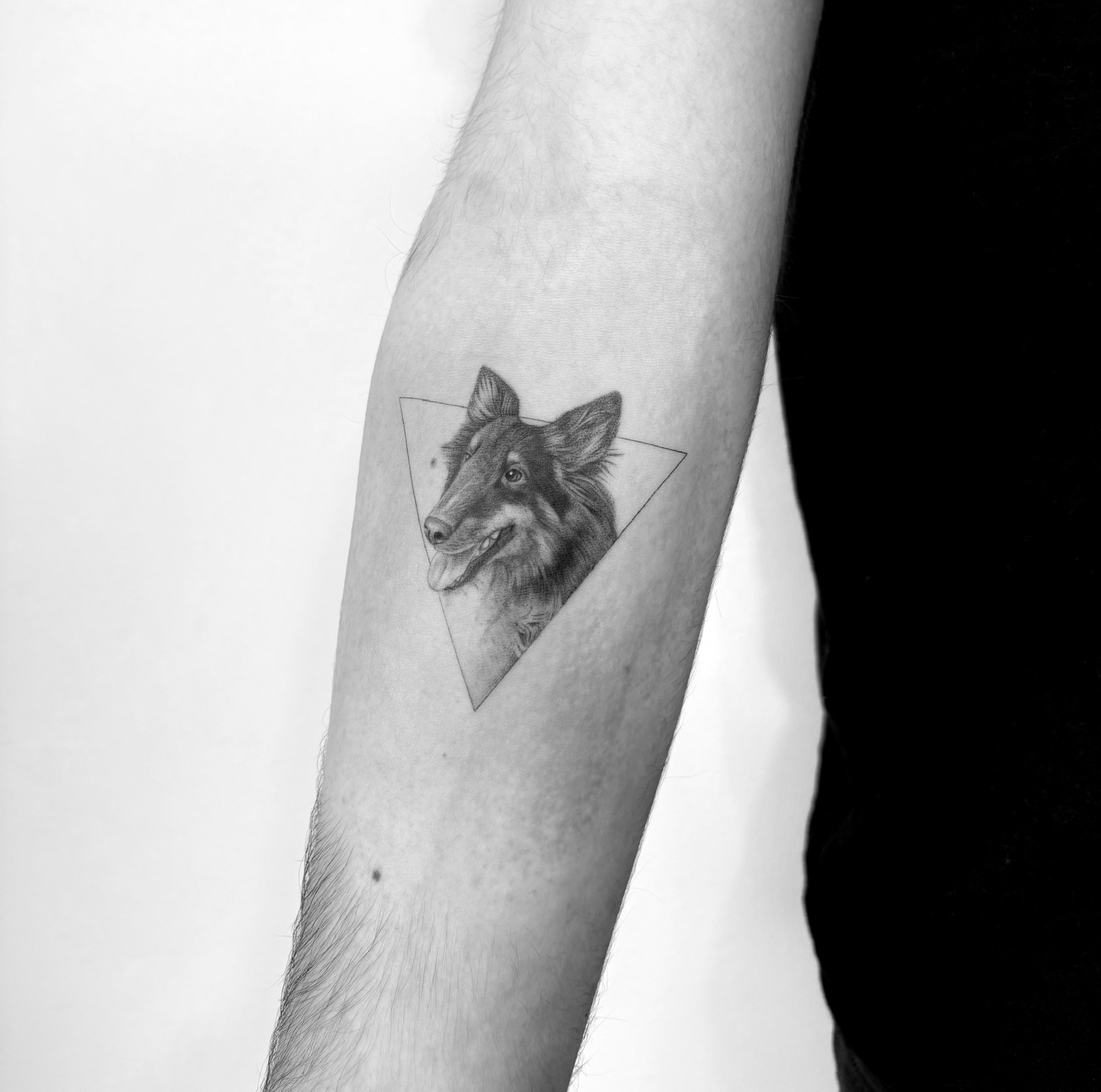Tatuaje de perro realista en zona desconocida, línea fina