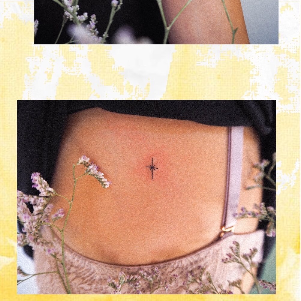 Tatuaje de estrella en antebrazo, línea fina Sinkply Madrid