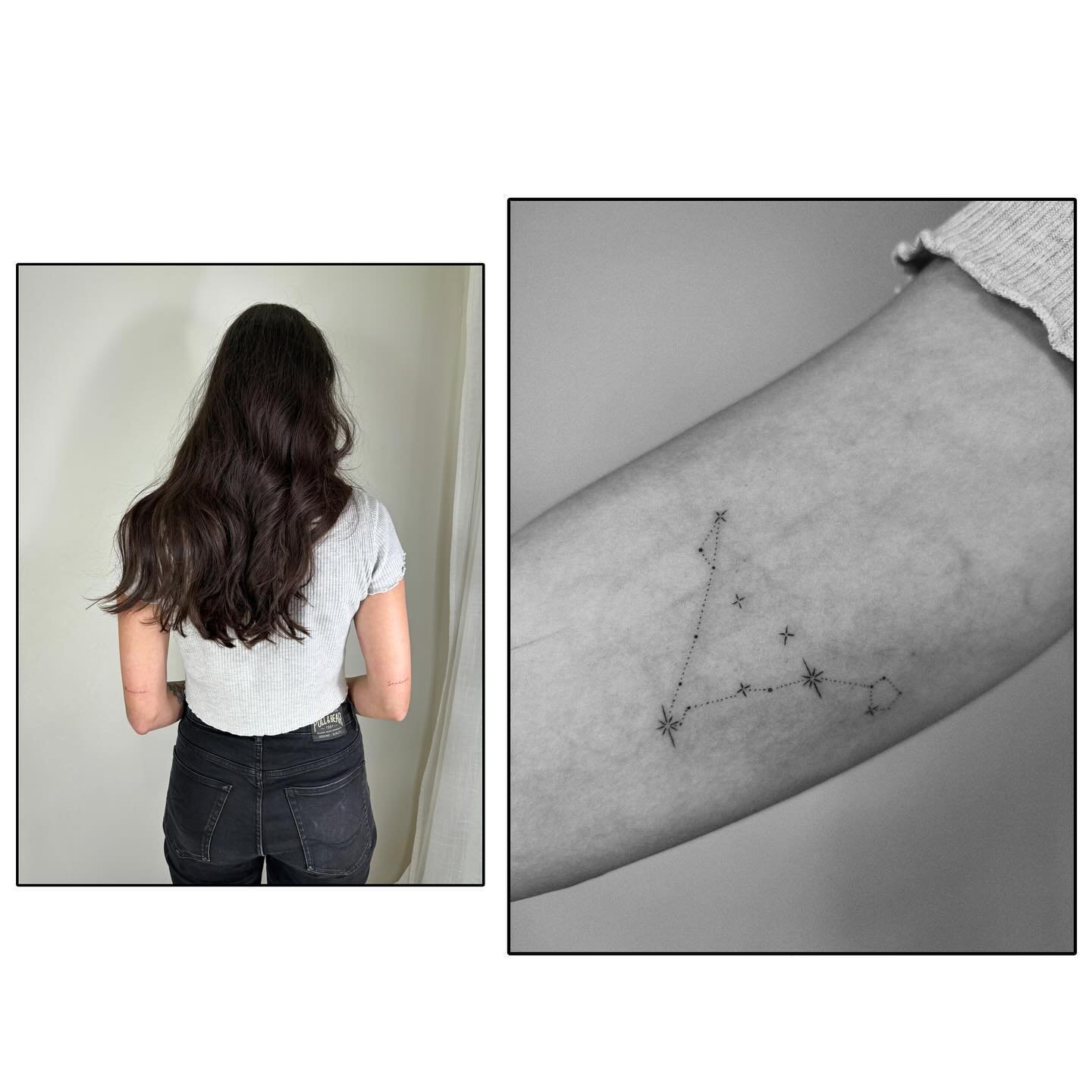 Tatuaje de estrella en antebrazo, línea fina Sinkply Madrid