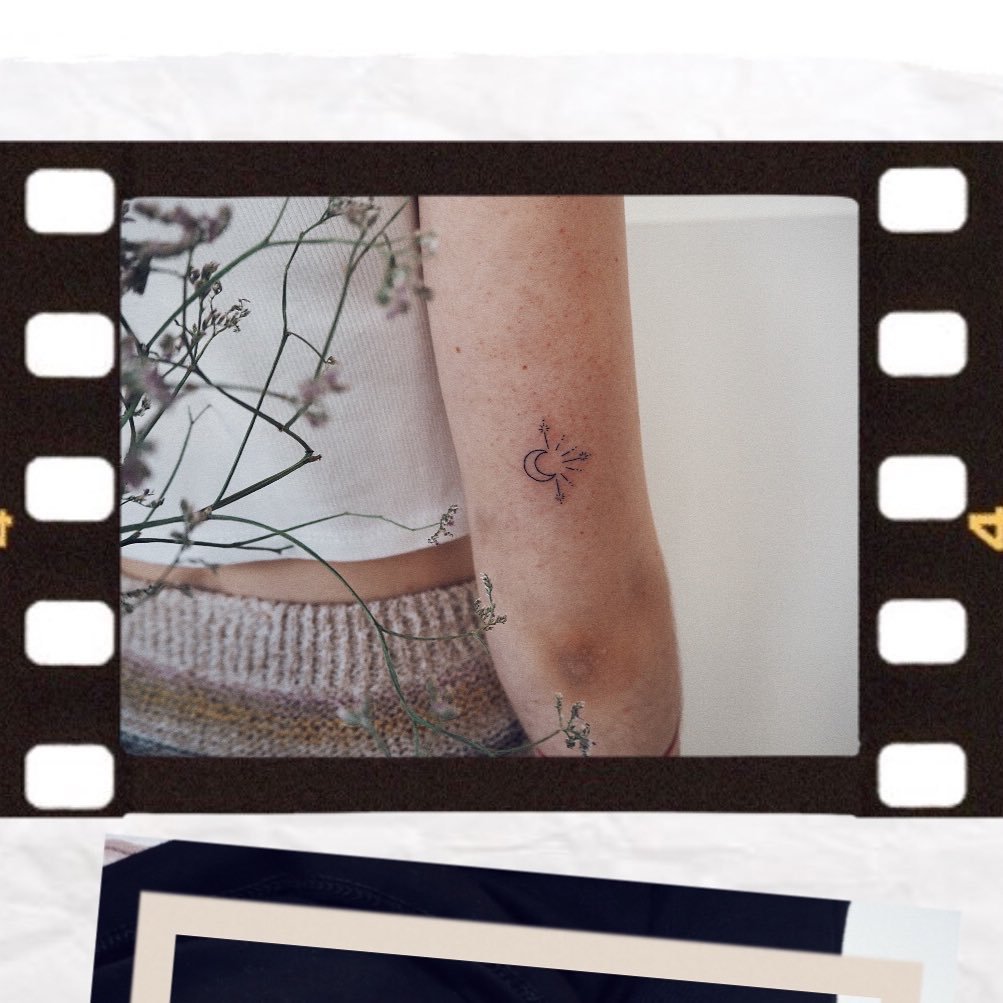 Tatuaje de luna en antebrazo, línea fina Sinkply Madrid