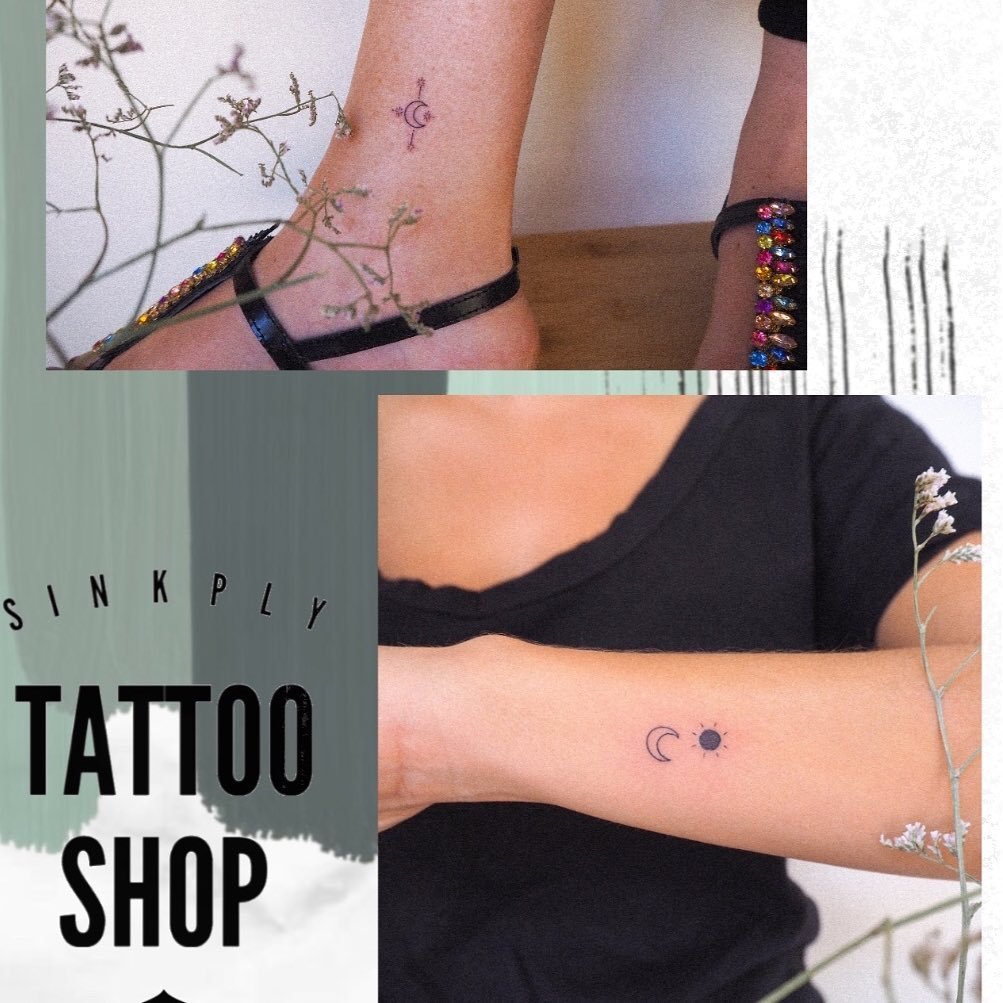 Tatuaje de luna en antebrazo, línea fina Sinkply Madrid