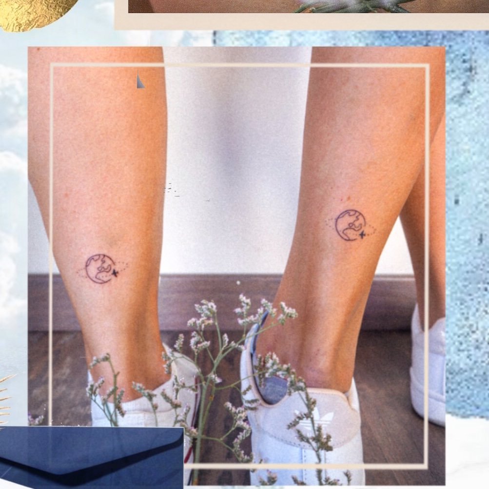 Tatuaje de luna en pierna, línea fina Sinkply Madrid