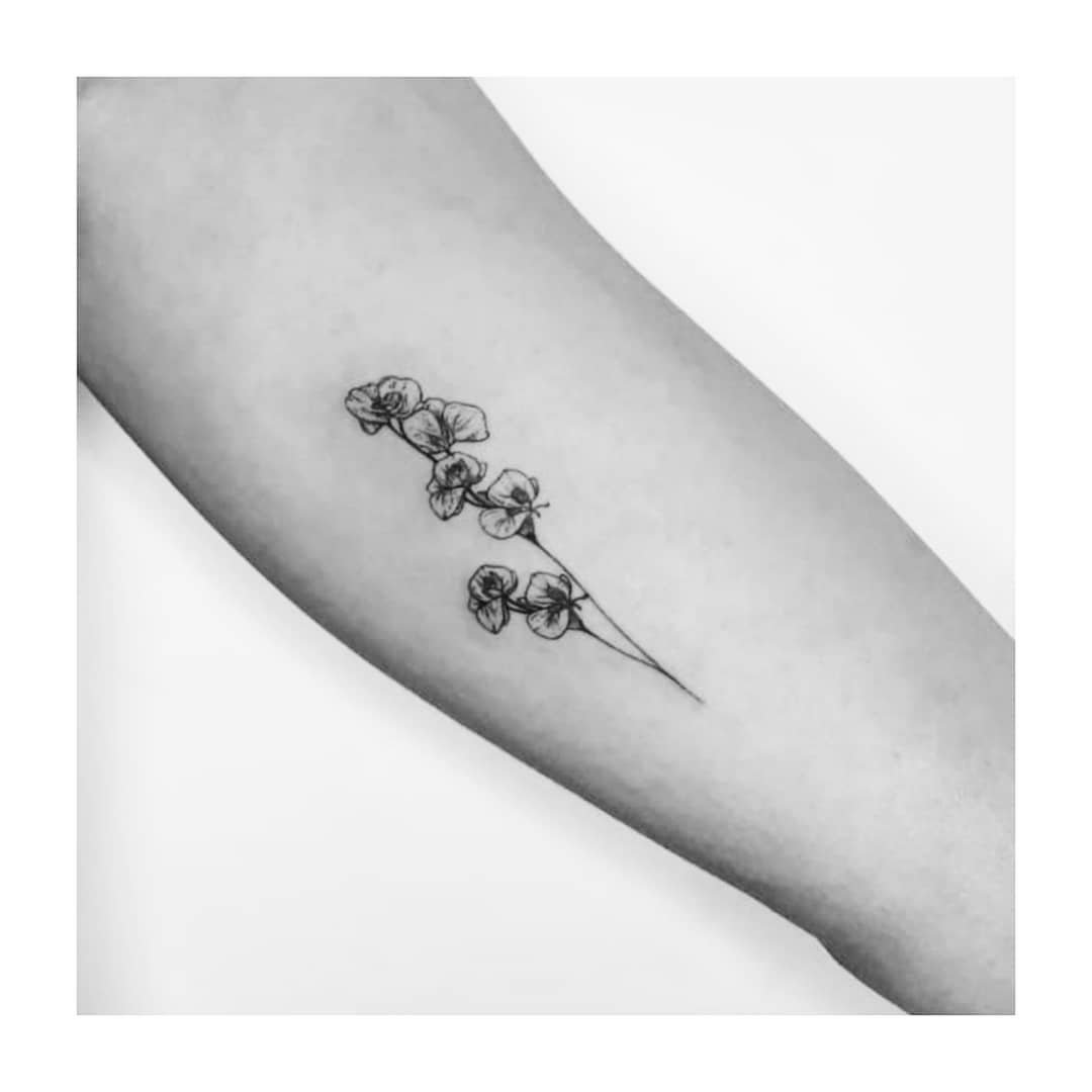 Tatuaje de flor en antebrazo, línea fina Sinkply Madrid