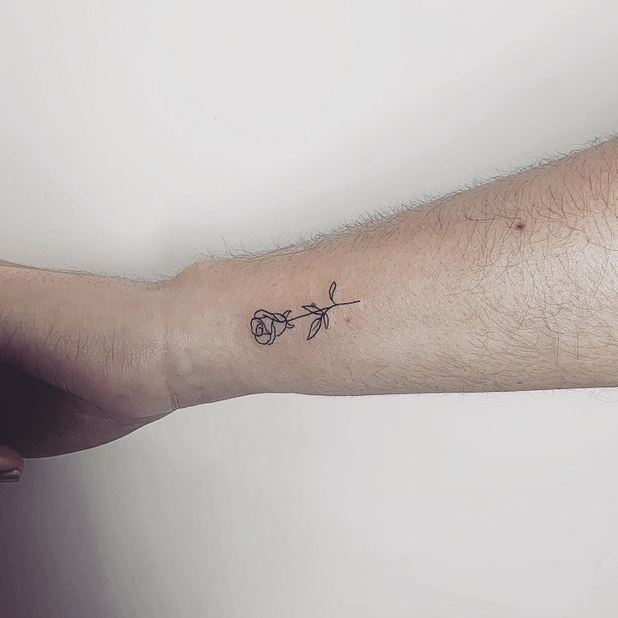Tatuaje de flor en antebrazo, línea fina Sinkply Madrid