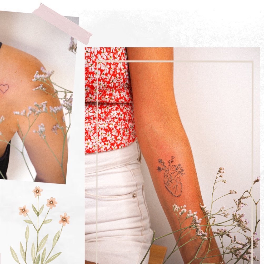 Tatuaje de flor en antebrazo, línea fina Sinkply Madrid