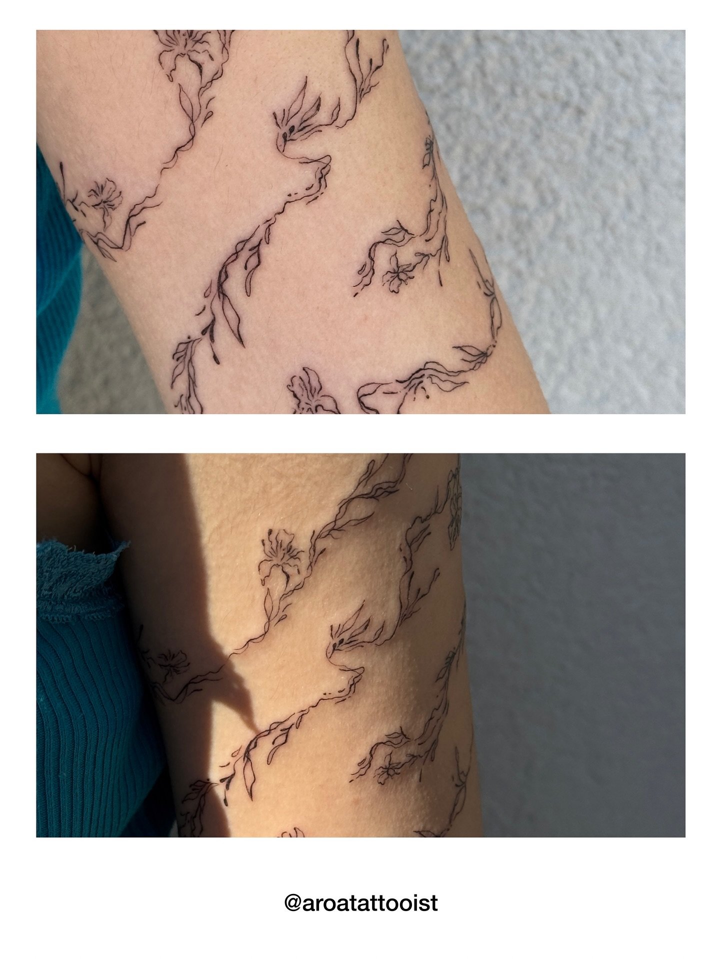 Tatuaje de flor en antebrazo, línea fina Sinkply Madrid