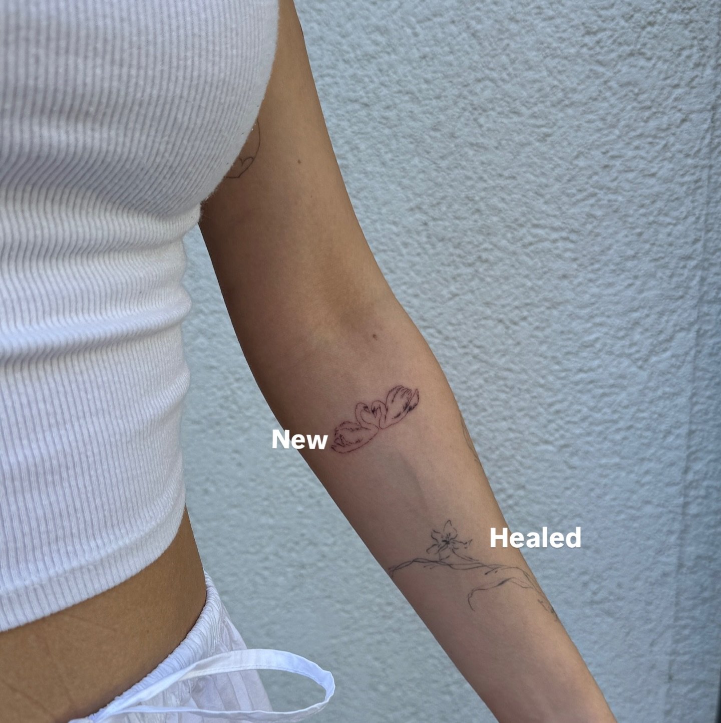 Tatuaje de flor en antebrazo, línea fina Sinkply Madrid