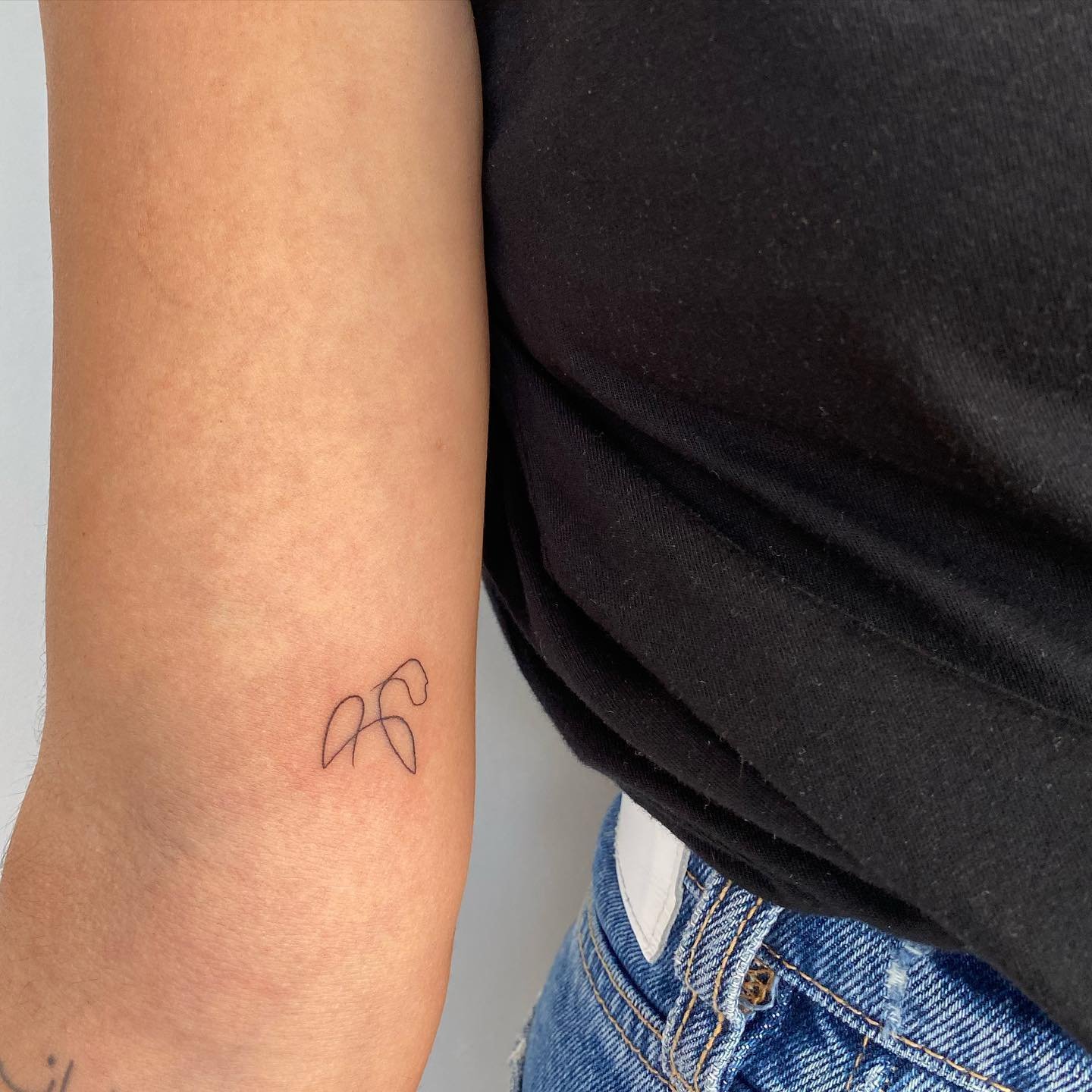 Tatuaje de flor en antebrazo, línea fina Sinkply Madrid