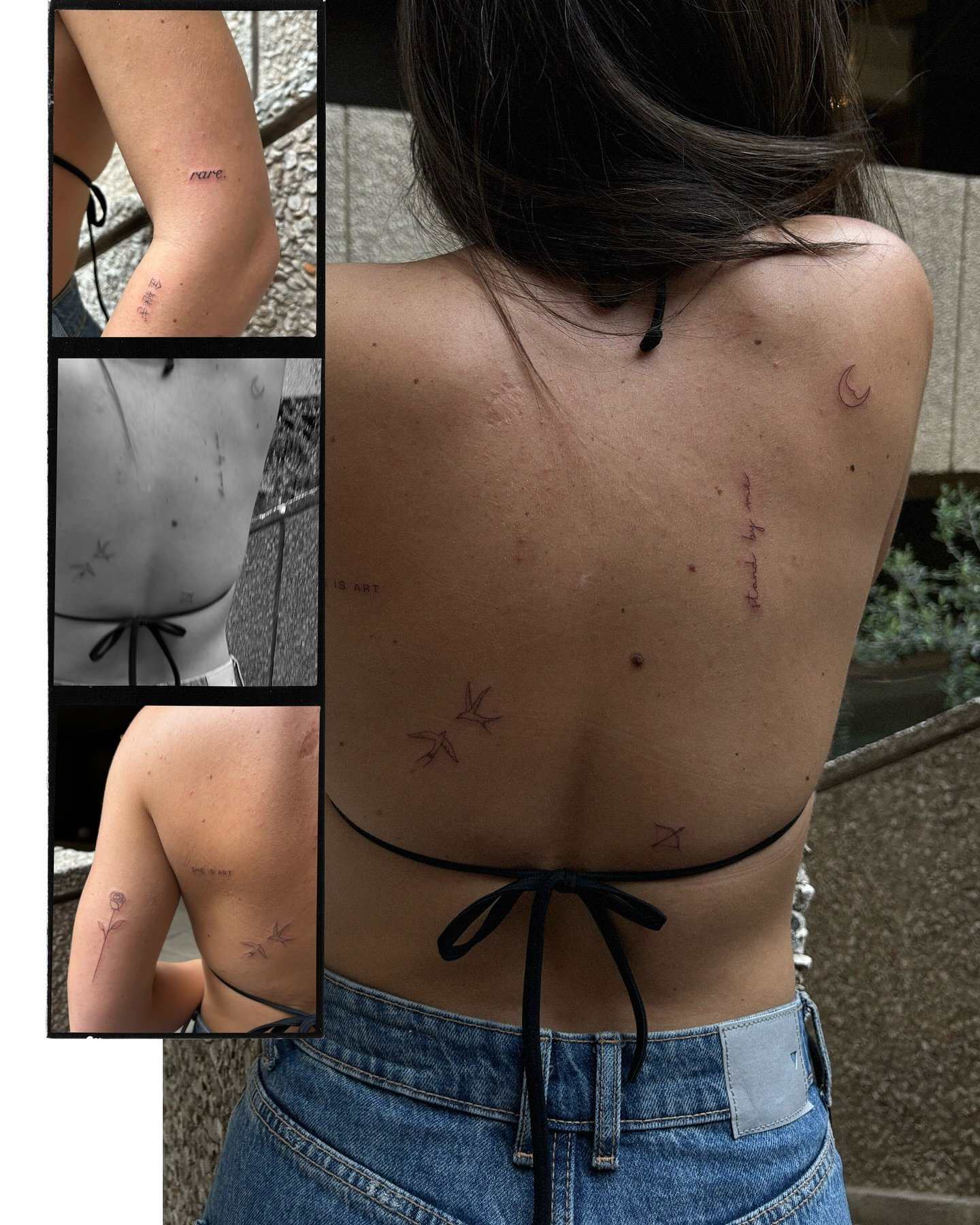 Tatuaje de flor en espalda, línea fina Sinkply Madrid