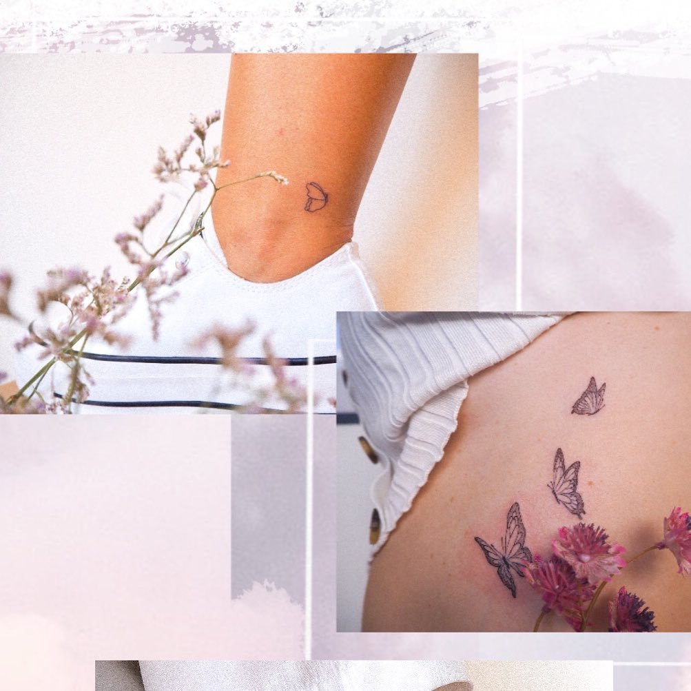 Tatuaje de flor en pie, línea fina Sinkply Madrid