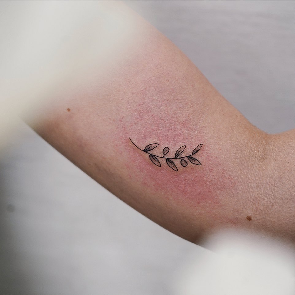 Tatuaje de rama en antebrazo, línea fina Sinkply Madrid