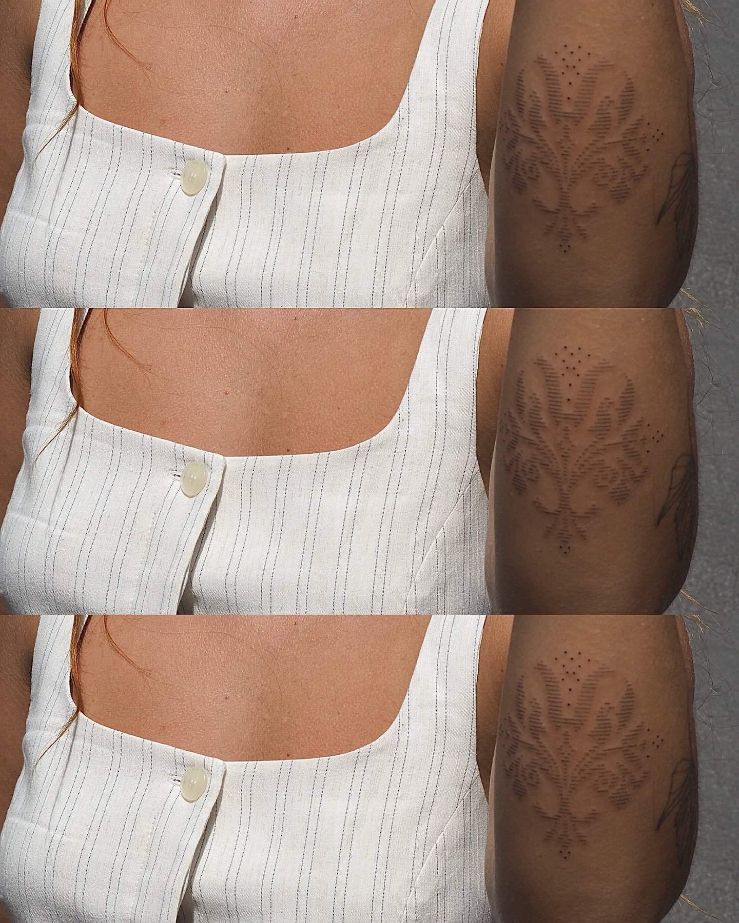 Tatuaje de geometrico en brazo, línea fina Sinkply Madrid