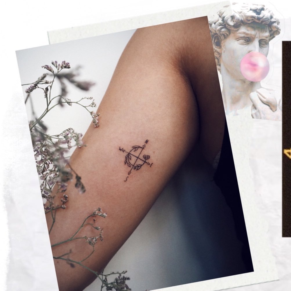 Tatuaje de geometrico en muslo, línea fina Sinkply Madrid
