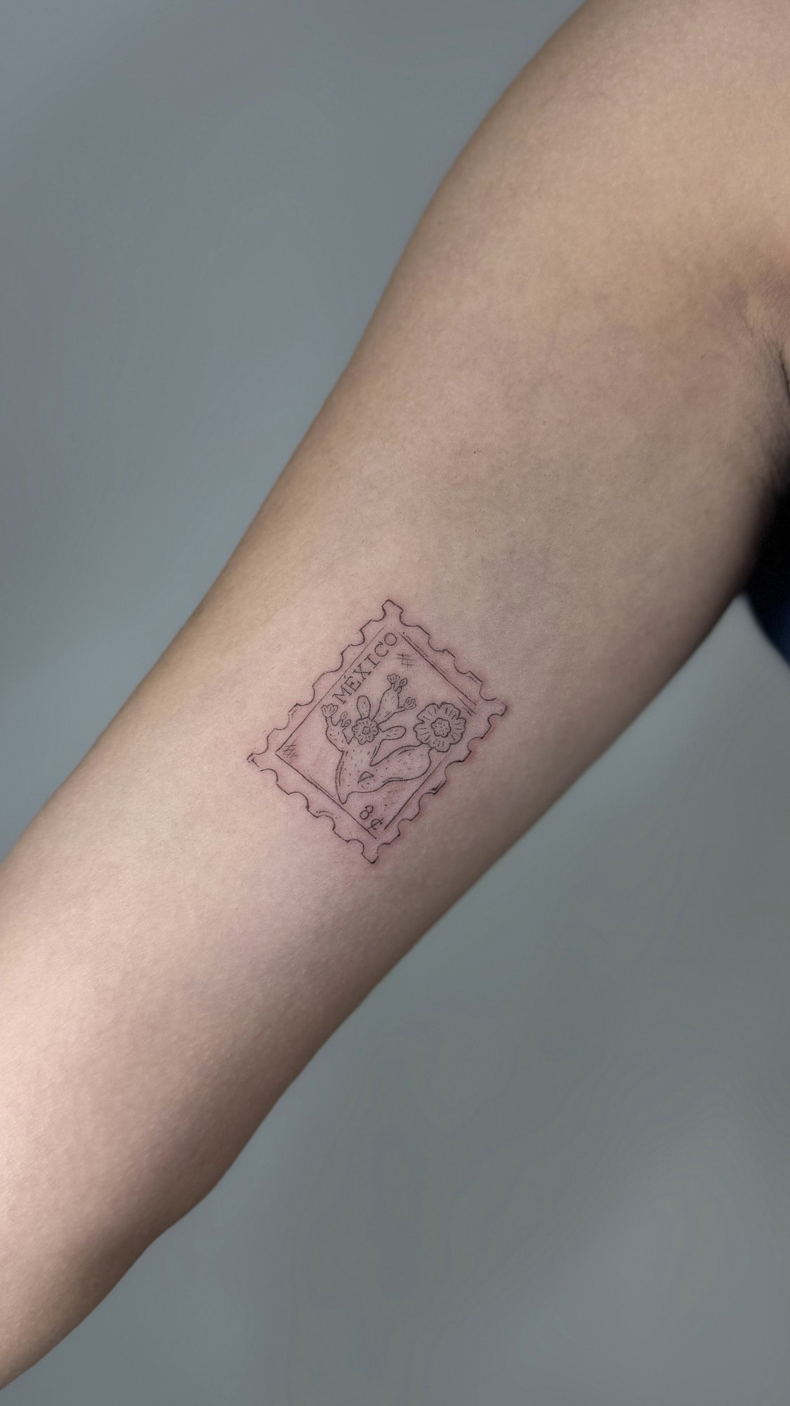 Tatuaje de sello mexico en zona desconocida, línea fina