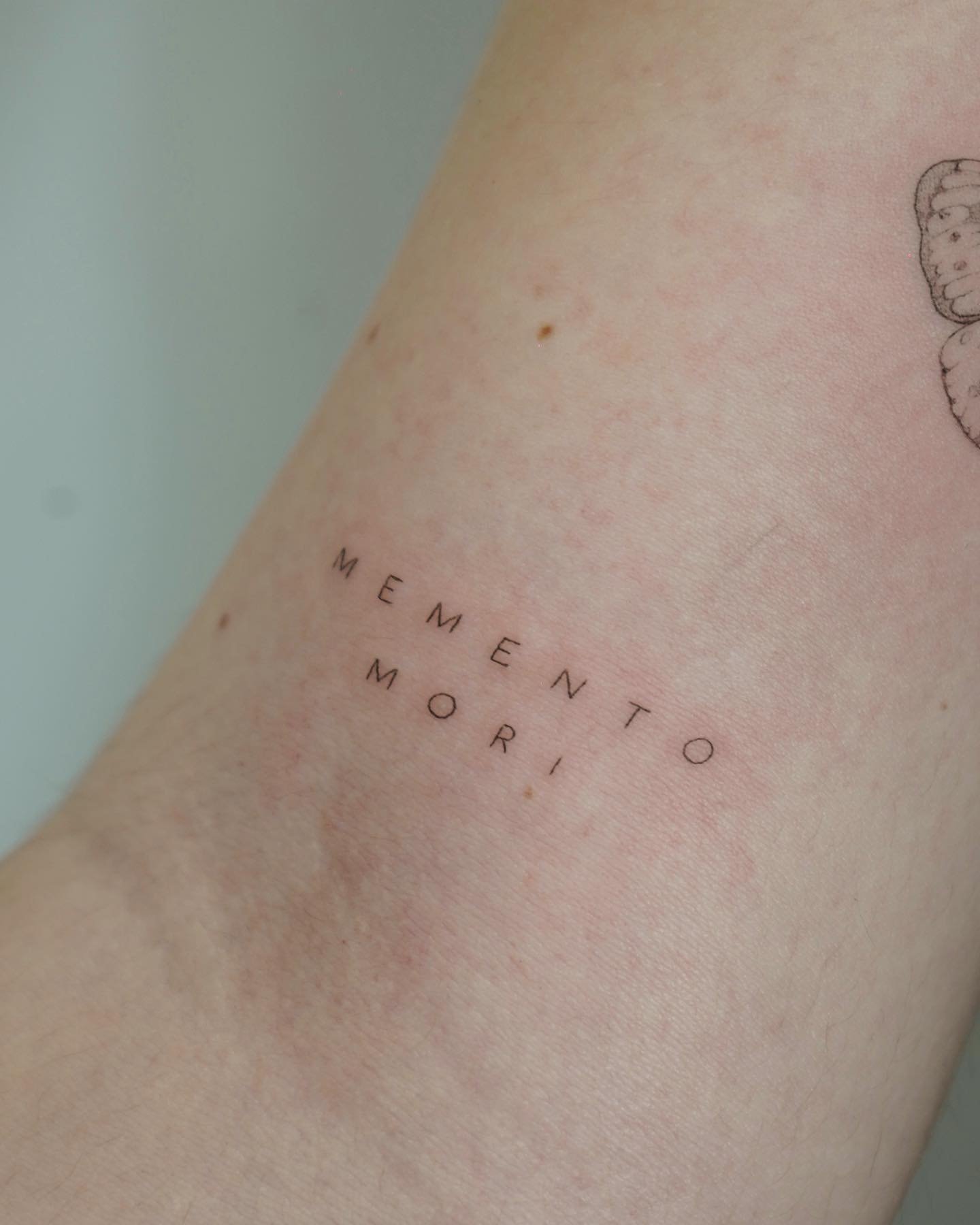 Tatuaje de frase en antebrazo, línea fina Sinkply Madrid