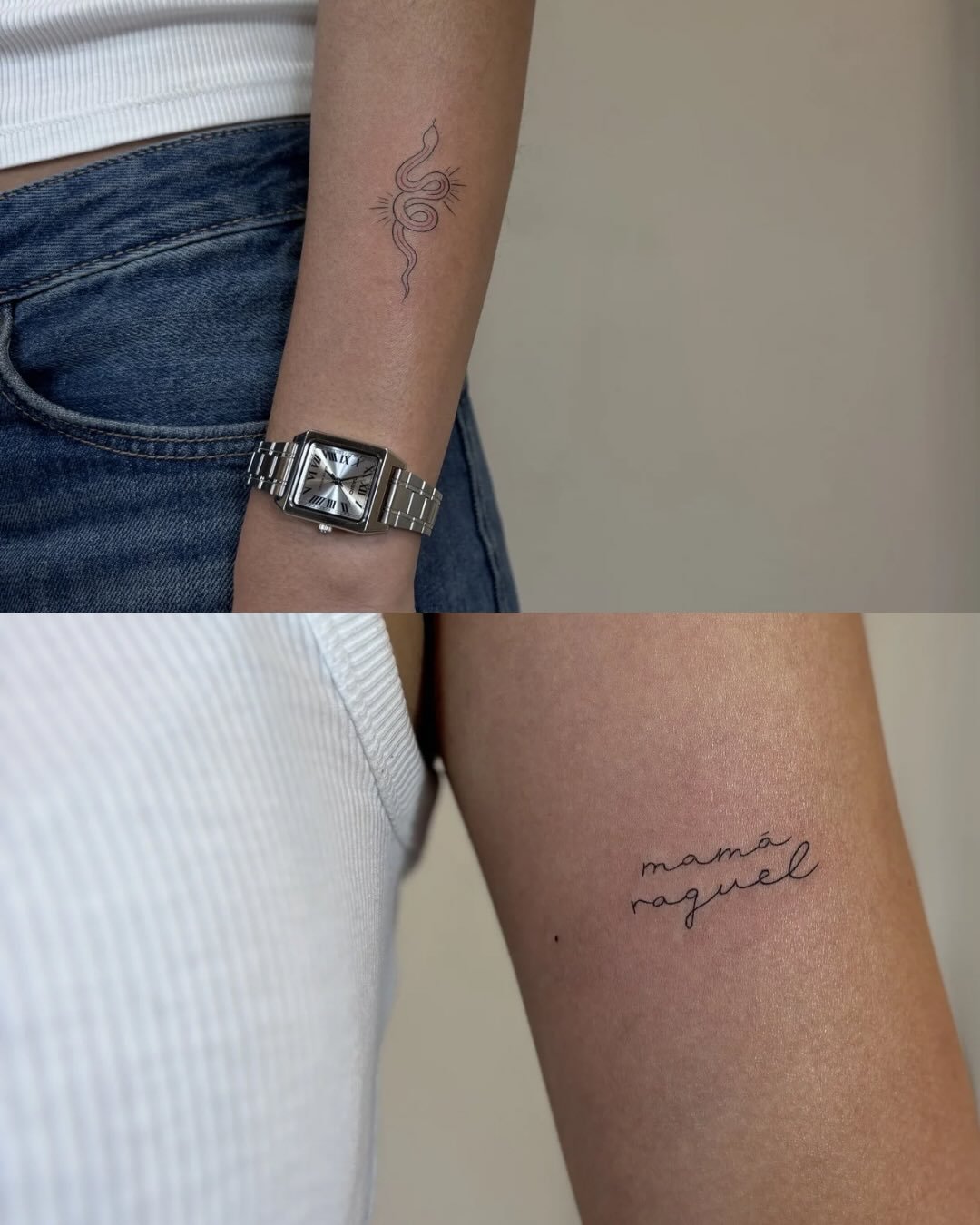 Tatuaje de frase en antebrazo, línea fina Sinkply Madrid