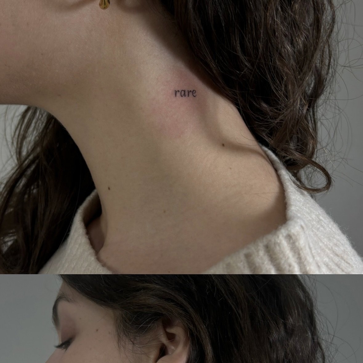 Tatuaje de frase en cuello, línea fina Sinkply Madrid