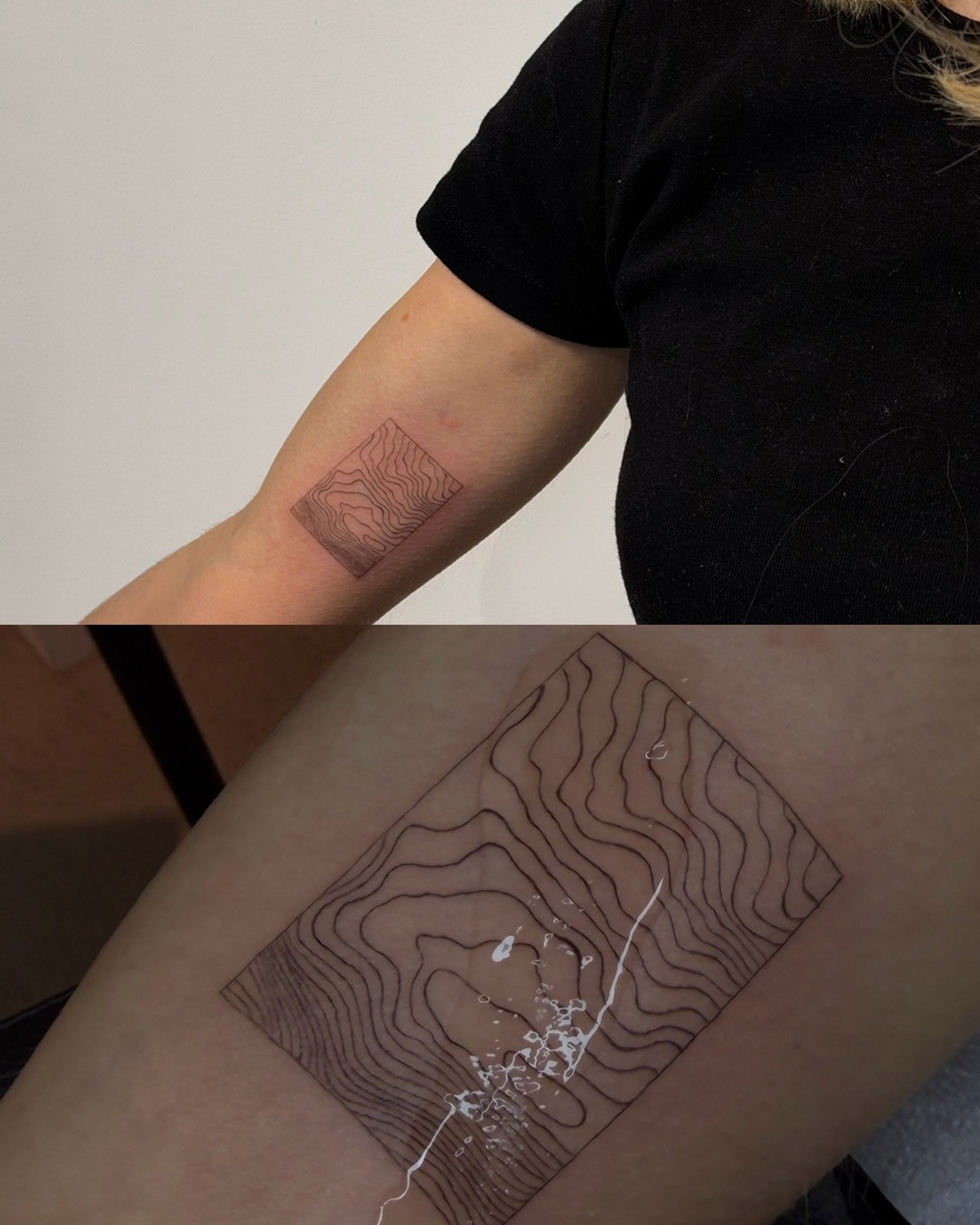 Tatuaje de diseño en antebrazo, línea fina Sinkply Madrid