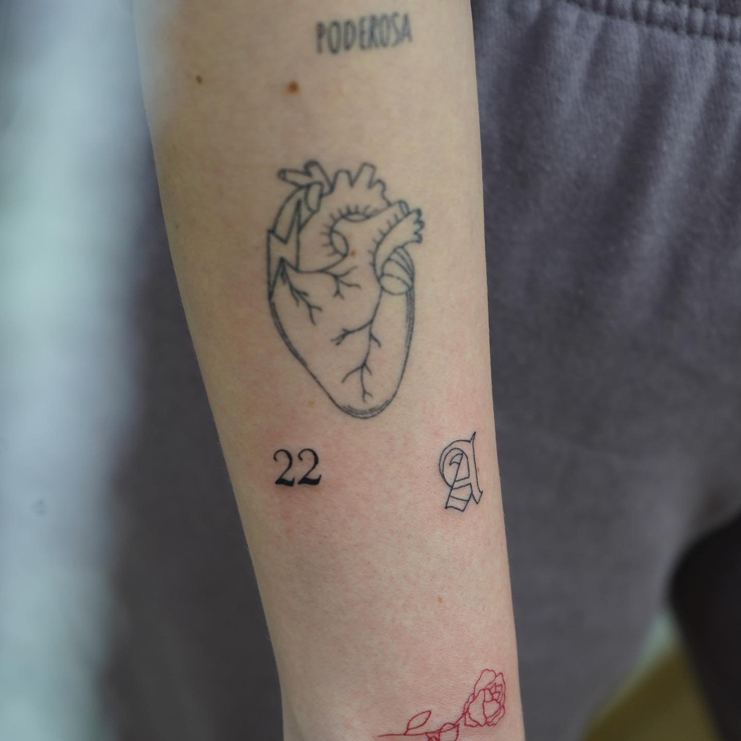 Tatuaje de corazon en antebrazo, línea fina Sinkply Madrid