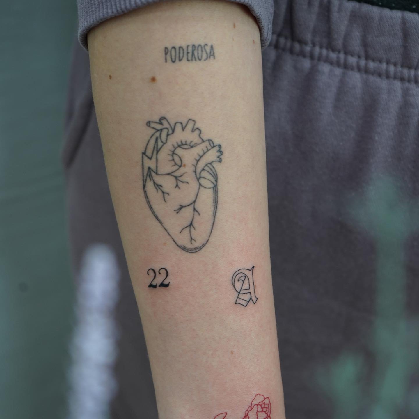Tatuaje de corazon en antebrazo, línea fina Sinkply Madrid
