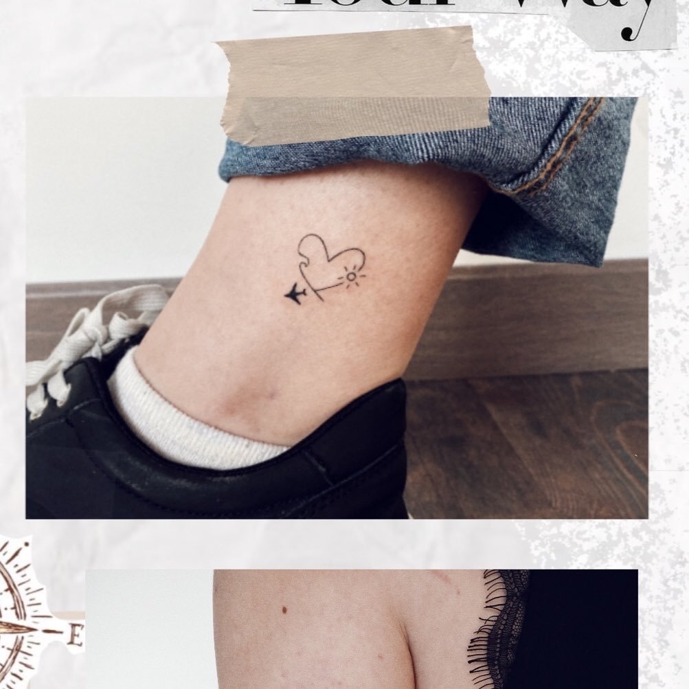 Tatuaje de corazon en pie, línea fina Sinkply Madrid