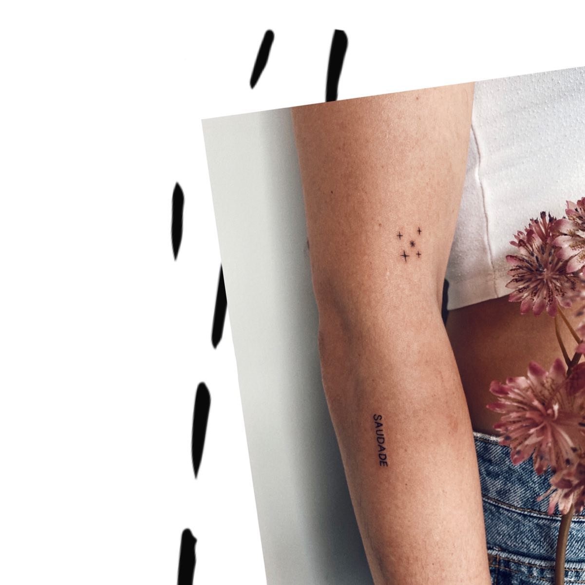 Tatuaje de destellos en antebrazo, línea fina Sinkply Madrid