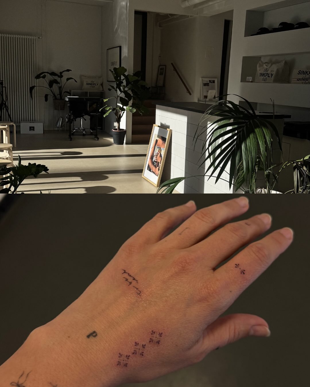 Tatuaje de destellos en mano, línea fina Sinkply Madrid