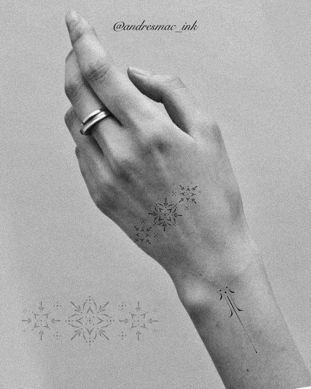 Tatuaje de destellos en mano, línea fina Sinkply Madrid