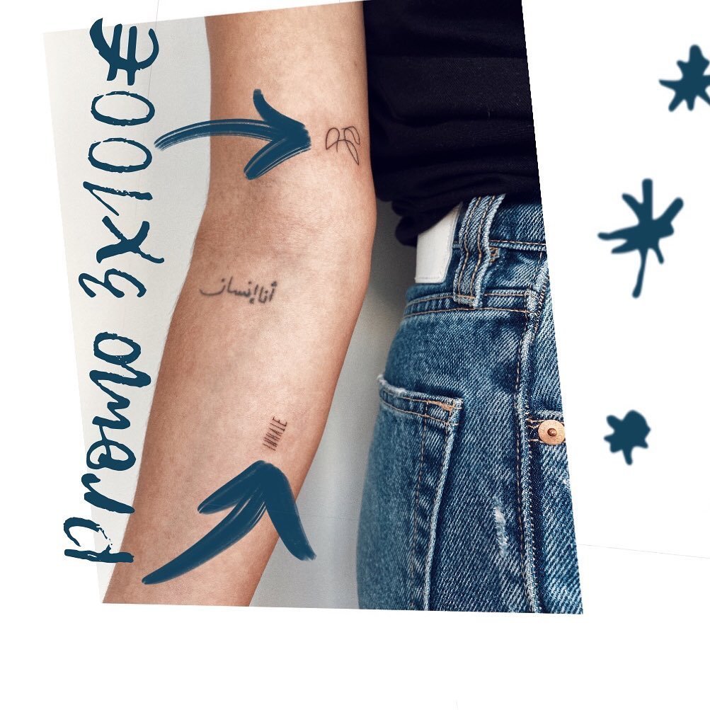 Tatuaje de matching en antebrazo, línea fina Sinkply Madrid