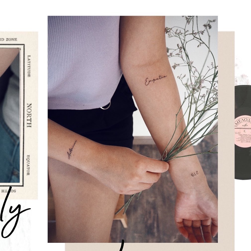 Tatuaje de matching en antebrazo, línea fina Sinkply Madrid