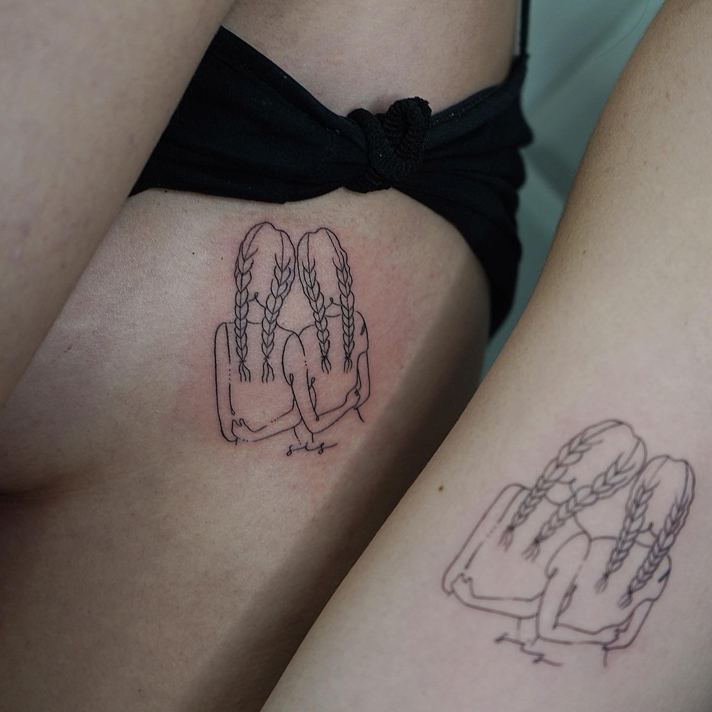 Tatuaje de matching en antebrazo, línea fina Sinkply Madrid