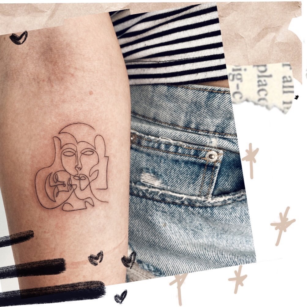 Tatuaje de matching en antebrazo, línea fina Sinkply Madrid