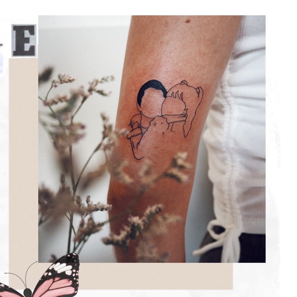 Tatuaje de matching en antebrazo, línea fina Sinkply Madrid