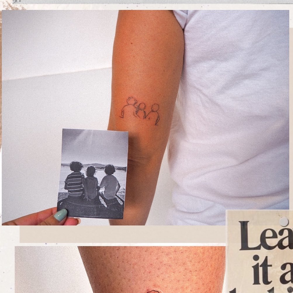 Tatuaje de matching en brazo, línea fina Sinkply Madrid
