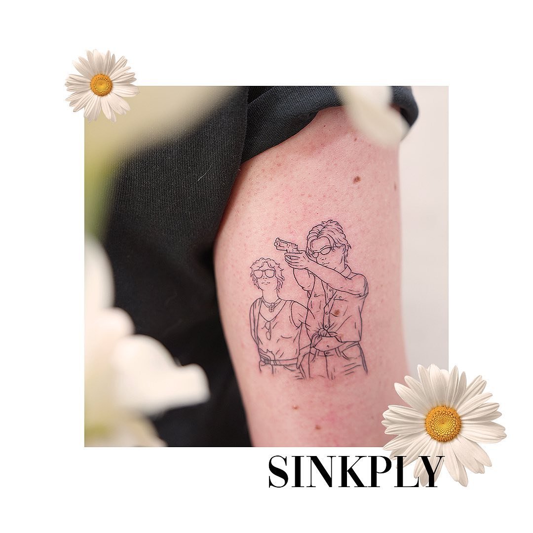Tatuaje de matching en brazo, línea fina Sinkply Madrid