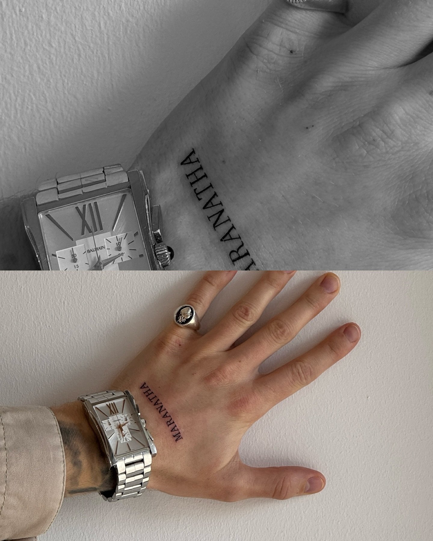 Tatuaje de matching en mano, línea fina Sinkply Madrid