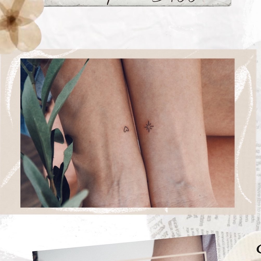 Tatuaje de matching en pierna, línea fina Sinkply Madrid